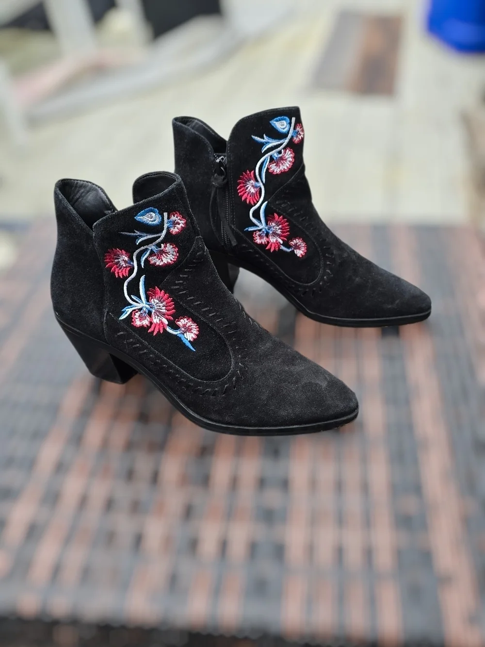 Rebecca Minkoff Black Suede Embroidered Ankle Boots